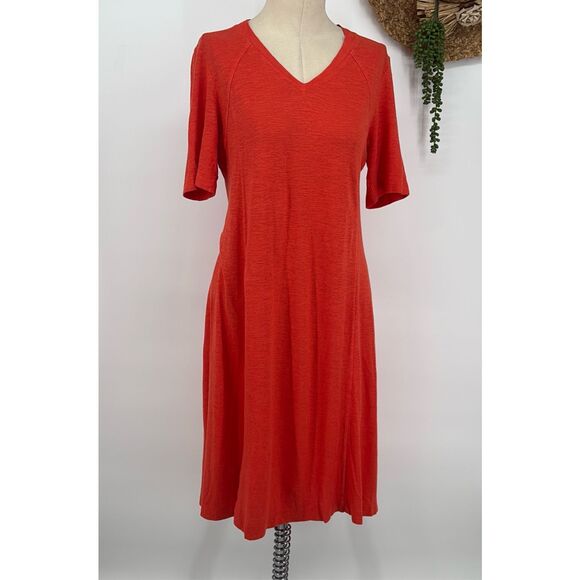 Eileen Fisher organic cotton and hemp deep v neck midi dress Geranium‎ Small - Picture 2 of 12